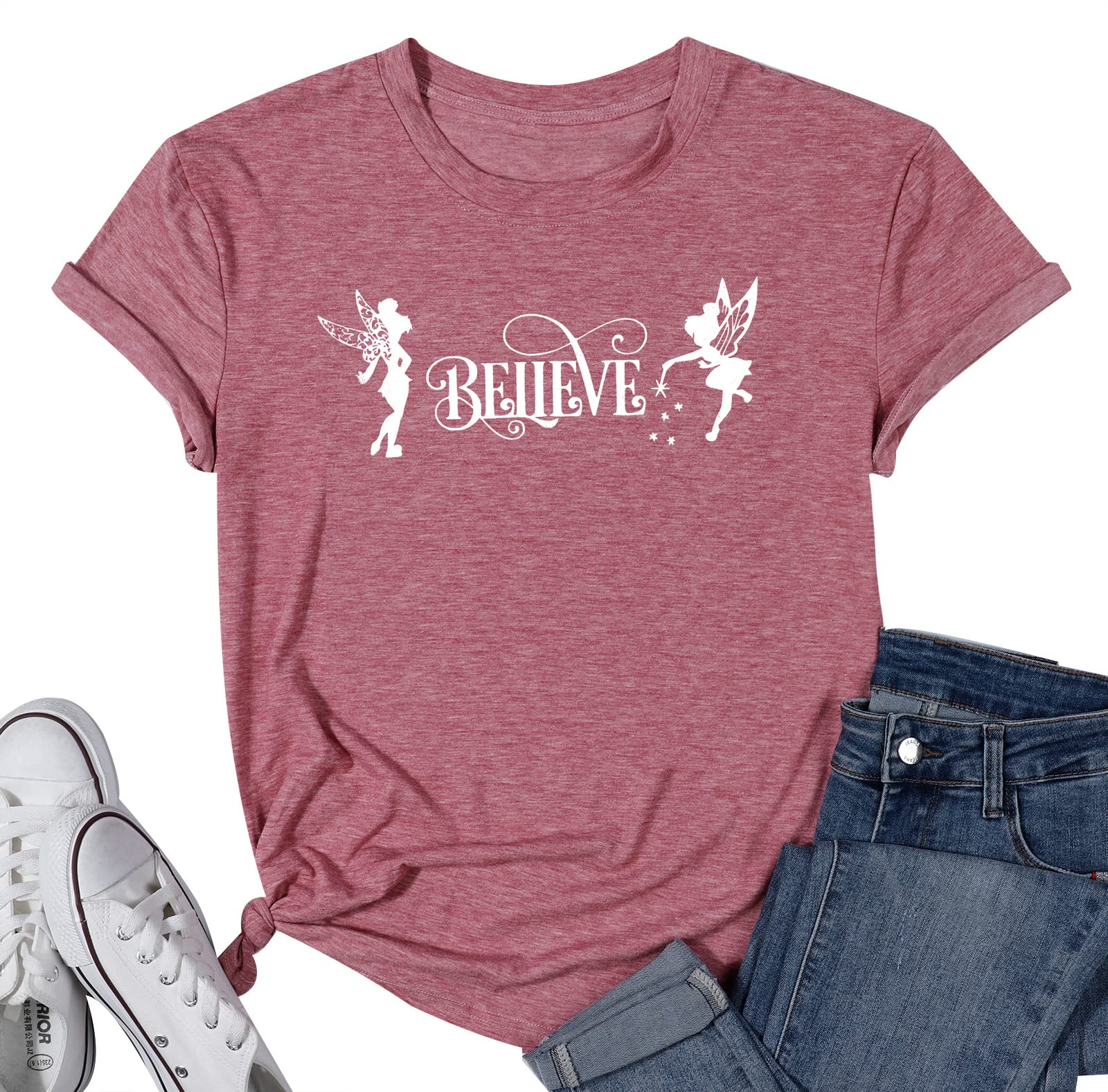 Believe in Magic T-Shirt Women Funny Fairy Shirt Girl Magical Tinkerbell Tees Merry Christmas Causal Short Sleeve Top
