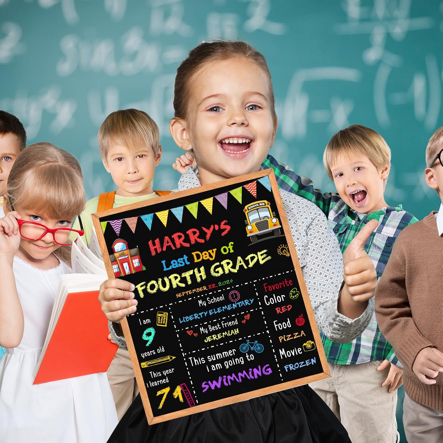 First Day of School Sign - 14" X 11" Double-Sided Board With Frame for Kids - Chalkboard for First & Last Day, Back to School Supplies for Preschool Kindergarten 1st Grade