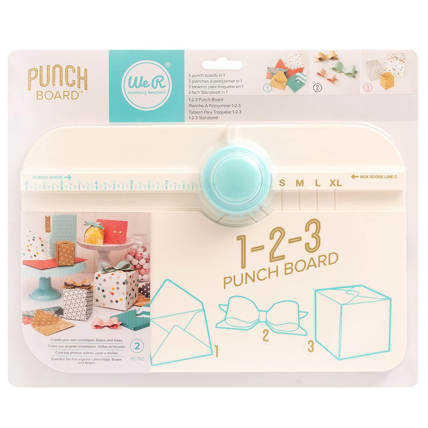 We R Memory Keepers 123 Punch Board, Create Custom Envelopes, Boxes, and Bows, All-in-on Punch Board, Use with Cardstock or Favorite Paper, Gift Boxes, Birthdays, Holidays, Wedding Showers, Parties White Memory Keepers 123 Punch Board