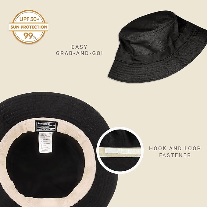 CHOK.LIDS Hot Summer Bucket Hat 100% Cotton, Hook & Loop Closure