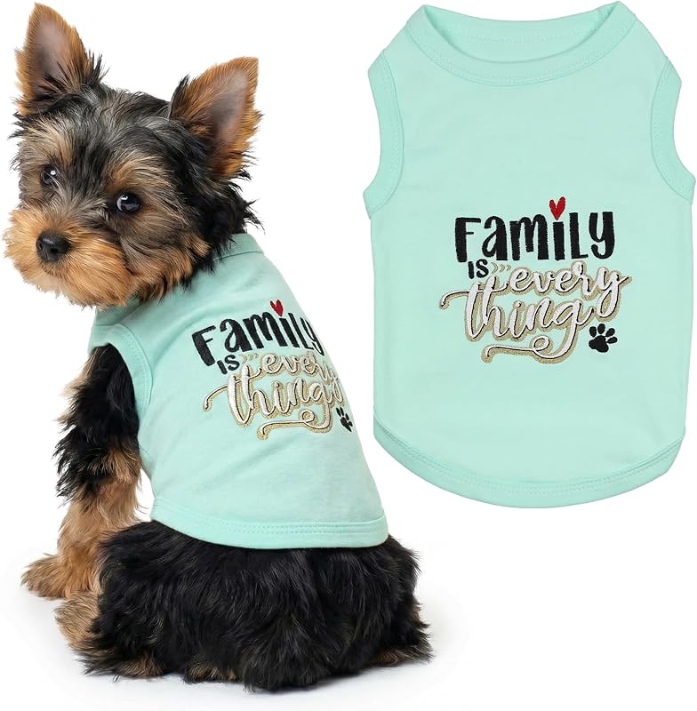 Camisa parisina para perros – Camisas 100% algodón para perros pequeños – Ropa azul sin mangas para cachorros – Ropa ligera y transpirable para perros – Ropa para perros Family is Everything – Camisetas elásticas para mascotas