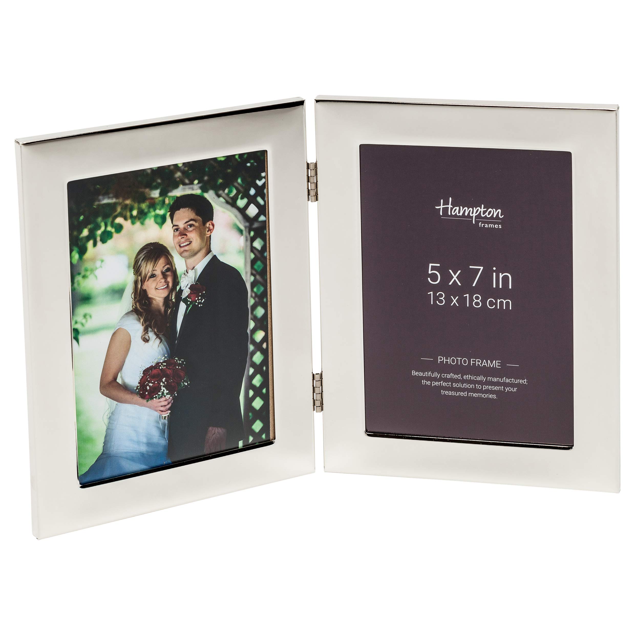 Hampton Frames WOBURN Cornice portafoto doppia in vetro e argento lucido 13x18 cm con cerniera, retro effetto velluto, montaggio orizzontale o verticale