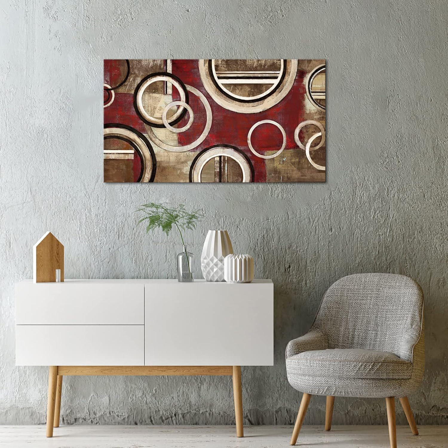 Saypeacher Burgundy Wall Art Red and Tan Pictures Large Abstract Wall Art for Living Room 20x36inches
