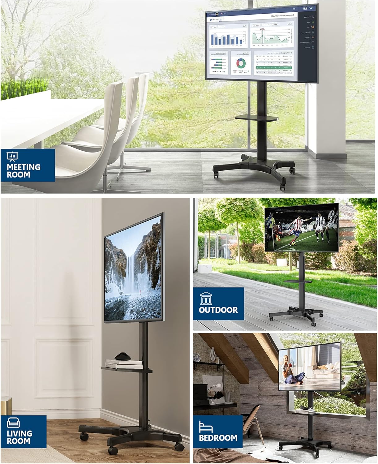 Tall Mobile TV Stand with Wheels FITUEYES Rolling TV Cart for 32-70 Inch LED LCD Flat Curved TVs, Adjustable Shelf & Lockable Casters - Movable Floor TV Stand Black, Easy Assembly : Office Products