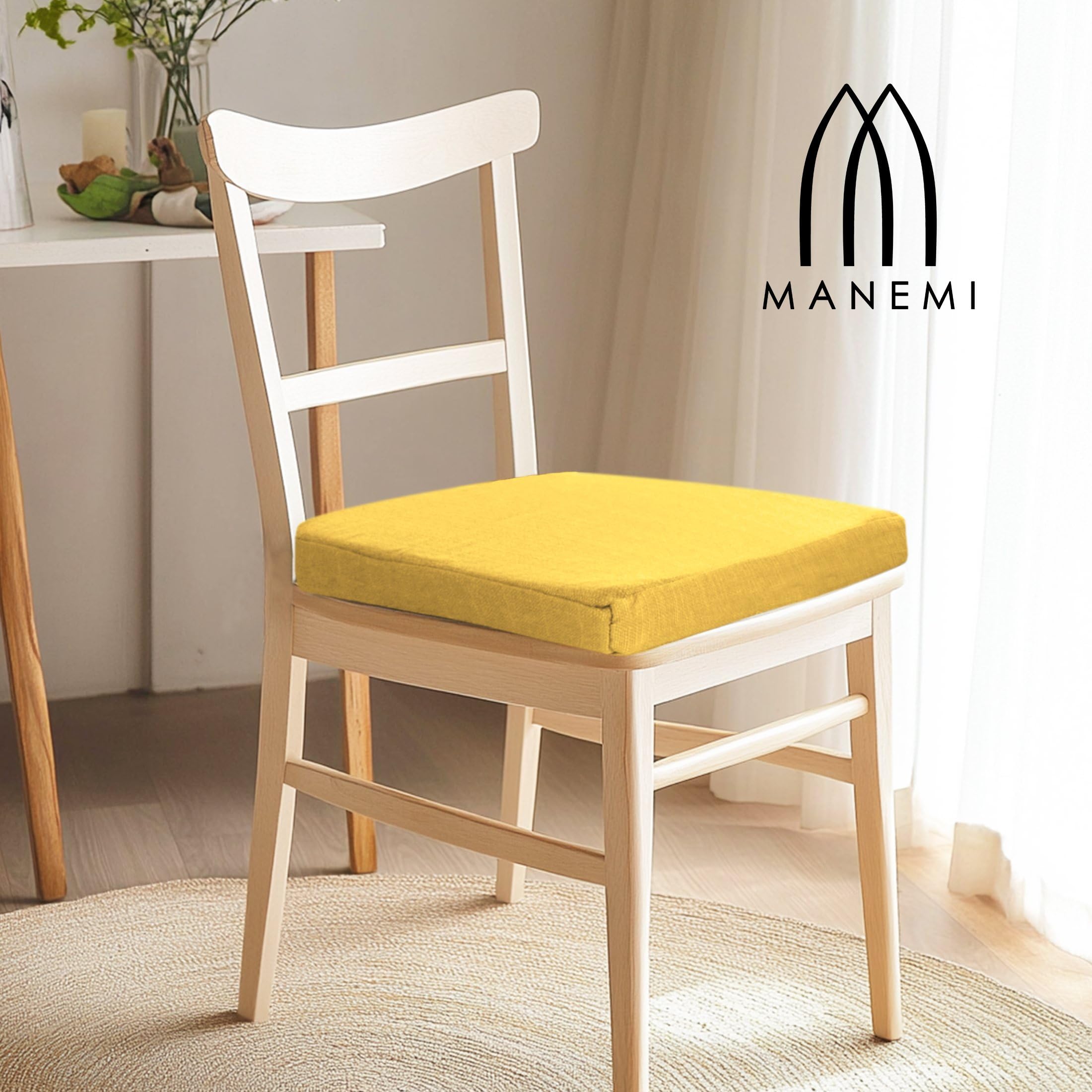 Pack 4 Cojines para Silla 42X40x36x4cm - Cojín Decorativo de Lino con Textura de Bambú para Silla, Sofá o Comedor - Juego de Cojines de Asiento Estilo Rústico y Transpirable con Cintas de Sujeción
