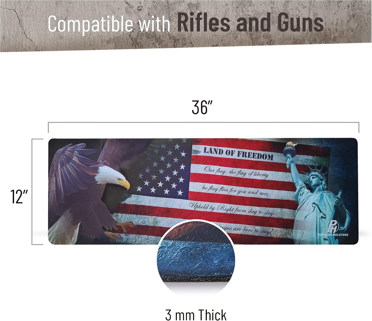 Gun Cleaning Mat for All Guns by PH - Gun Mat Measures 12"x36"x 3 mm - Oil and Solvent Resistant Padded Non-Slip - Compatible with Rifles and Small to Large Pistols - Workbench Mat for Firearm