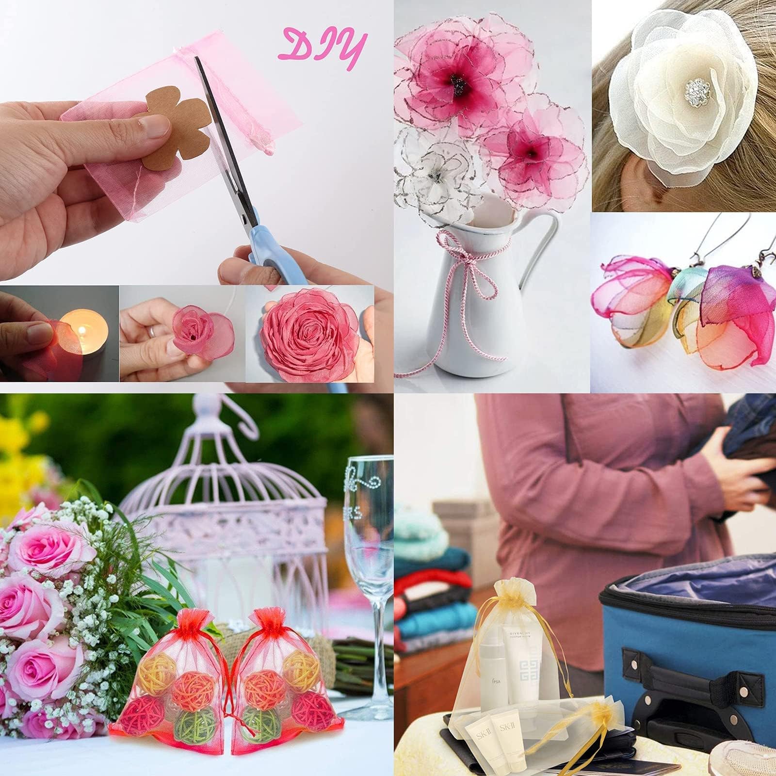 Carehabi 50 sztuk woreczków z organzy, kolorowe 7 x 9 cm, torebki prezentowe na biżuterię, wesele, lawendę, festiwal i imprezę, wielokolorowe