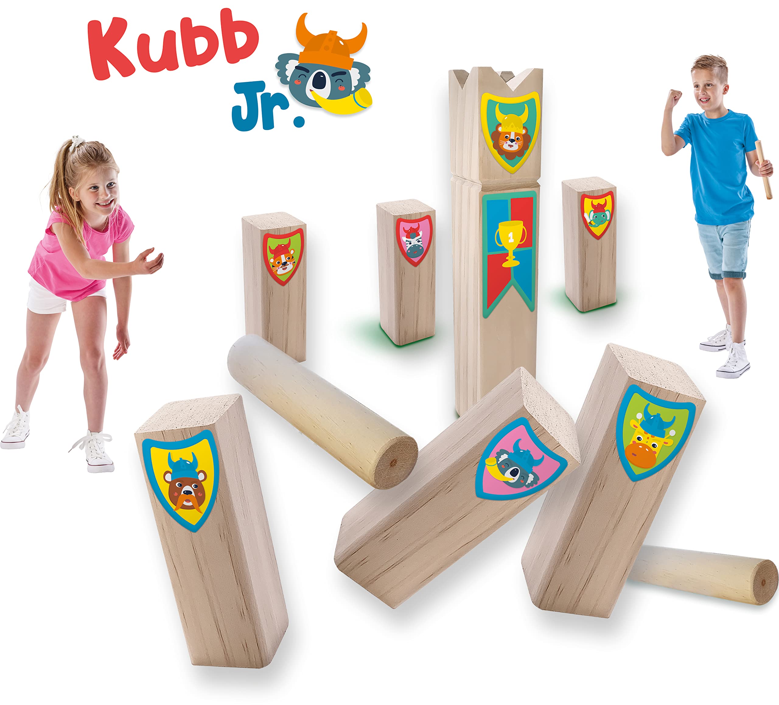 SES Creative 02297 Kubb Jr. - Viking Battle Game for Kids, Various Colours, Large - Image 3