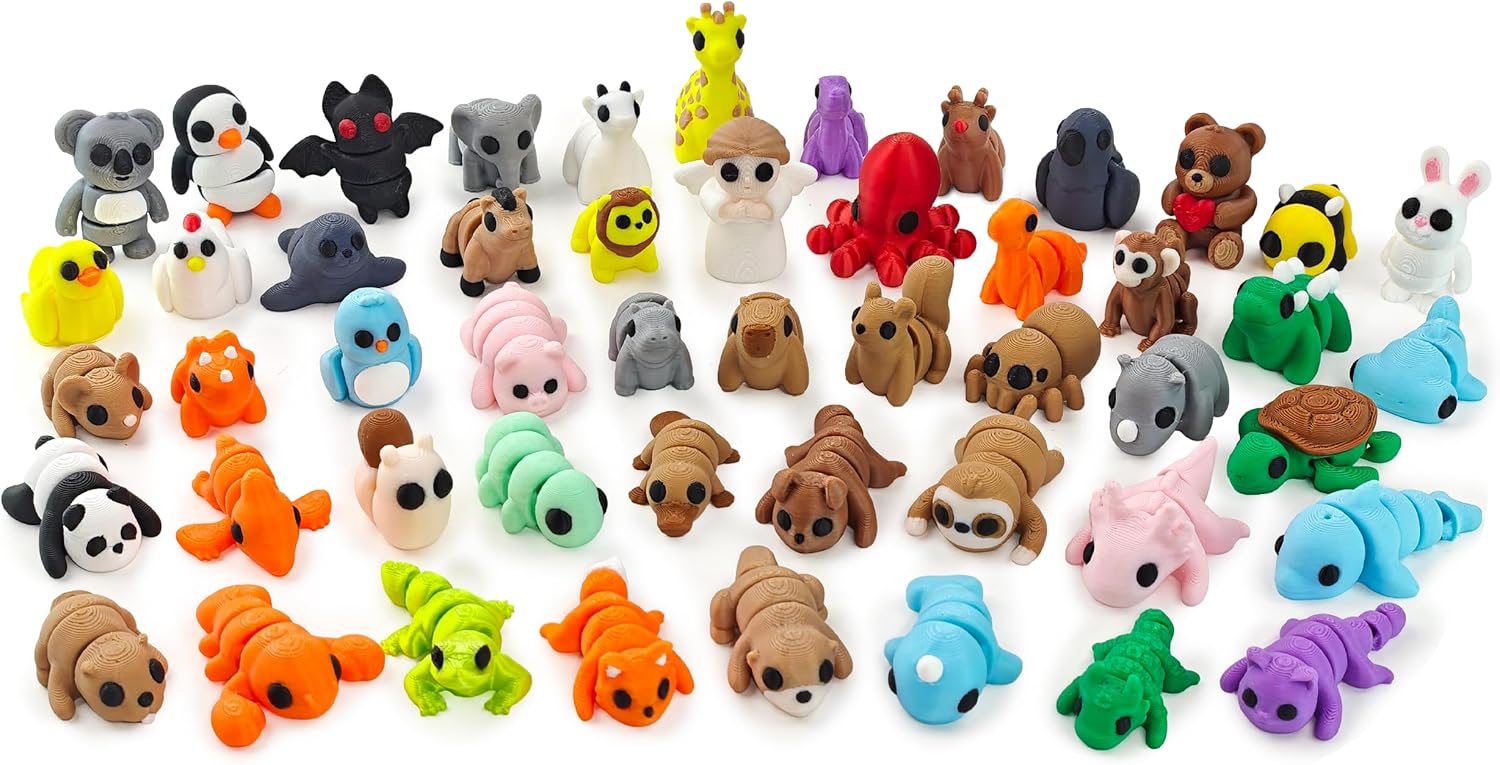 50 pcs Animal Figurines, 3D Printed Animal Figurines Set, Articulated, Party Favors, Pocket Fidget Toys Bulk, Goodie Bag Stuffers, Valentines Day Gifts for Boys Girls Toddlers, Classroom rewards