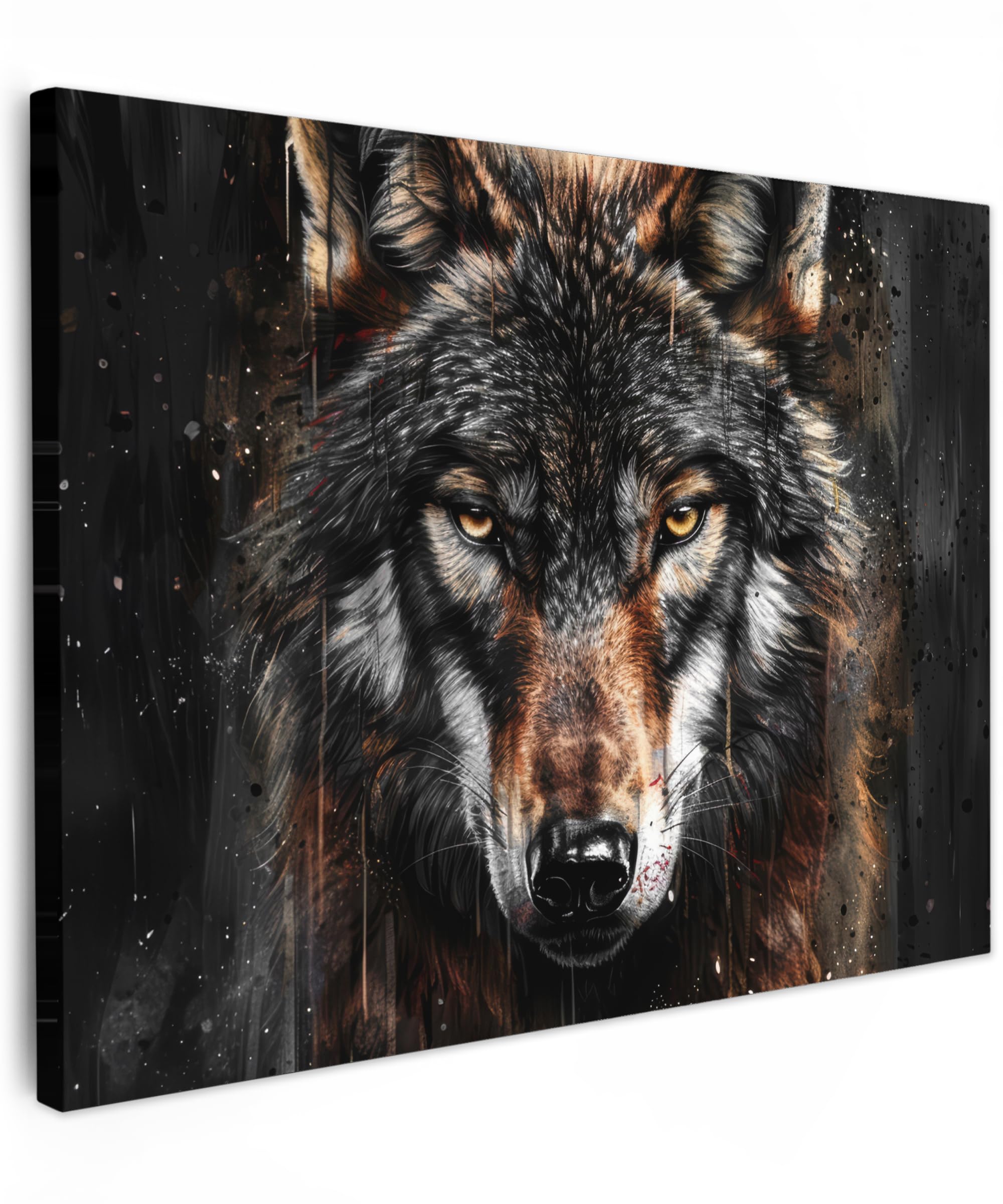 MuchoWow© Canvas Wall Art 28"x20" / 70x50 cm Decor Paintings Print framed on Canvas Pictures for Hallway Animals - Wolf - Portrait - Brown - Black