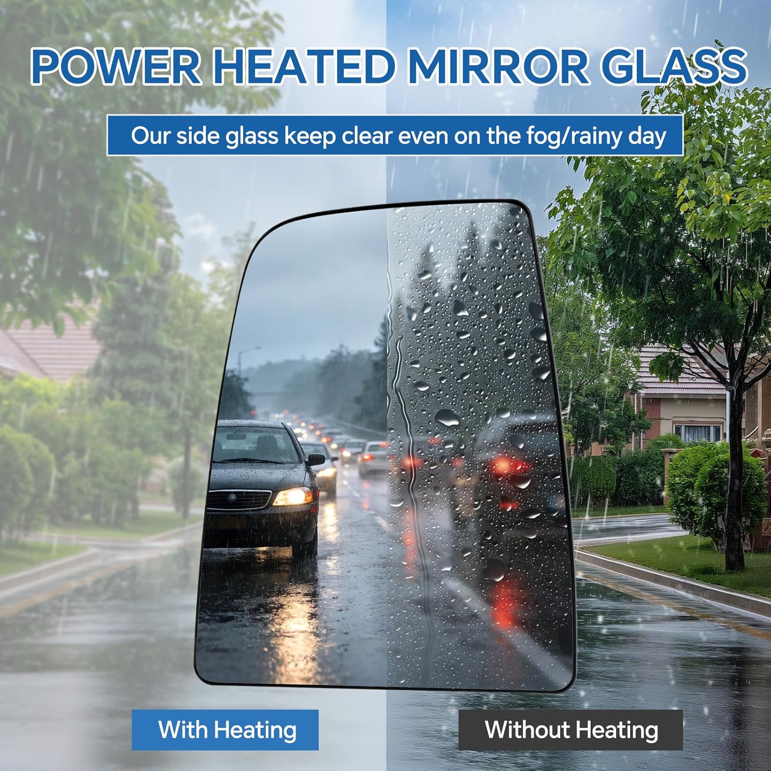 Upper and Lower Side Mirror Glass for Ford Transit 150 250 350 HD 2015-2023 MK8, Left and Right Convex Heated Side Mirror Glass Replacement with Backing Plate and 2 Metal Clips