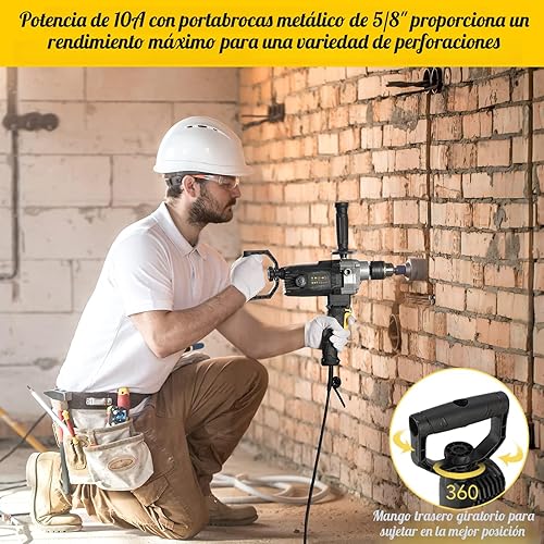Miniatura 4 de Juego mezclador de taladro resistente de 10 amperios con cable de 5/8 pulgadas, máquina de taladro mezclador con mango de pala para taladrar y