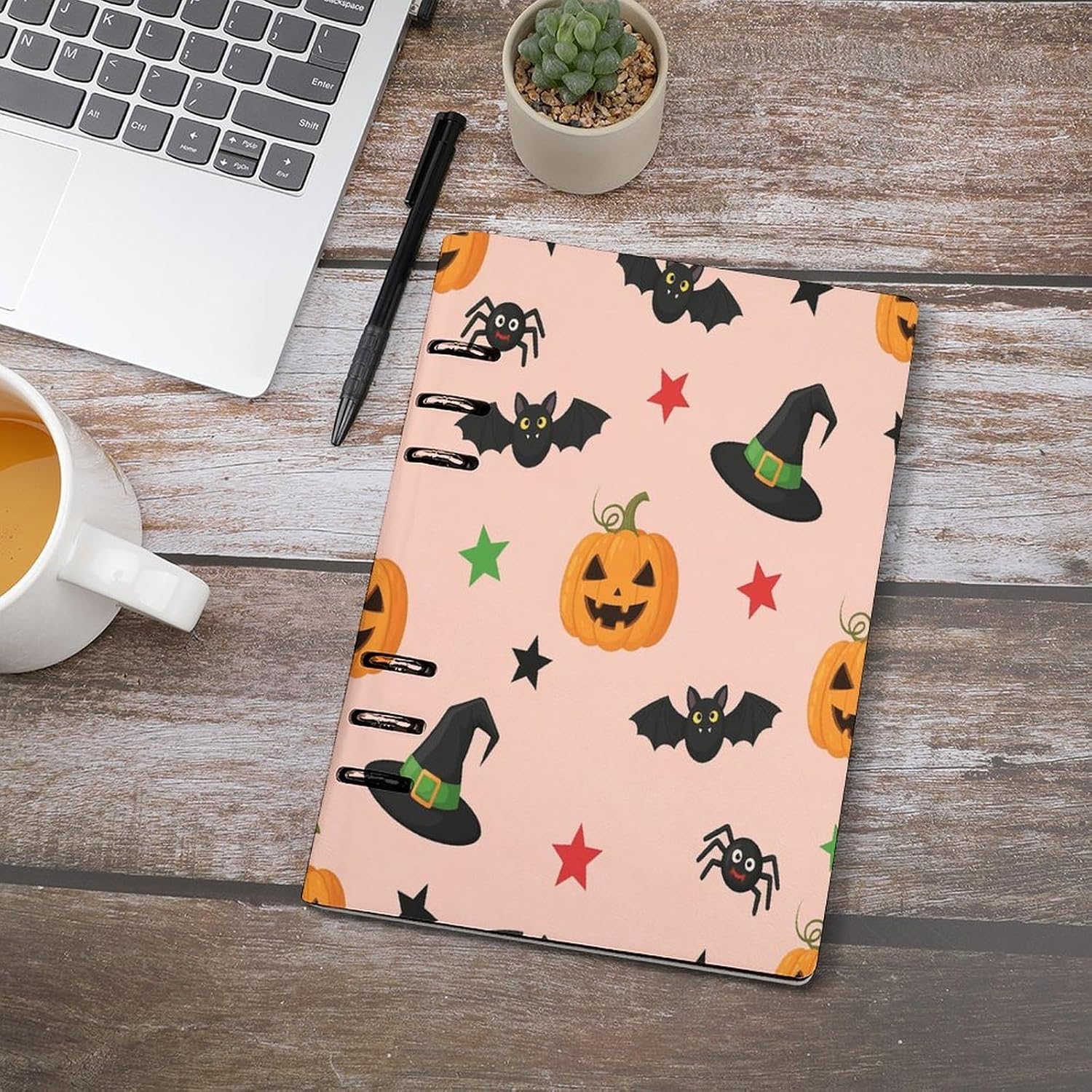 JOJOART Halloween Bat Star Pumpkin Journals Binder Notebook Loose Leaf 6-Ring Professional Notebook,Spiral Notebooks Refillable Journal Notebook,90 Sheets for Office Travel Planner