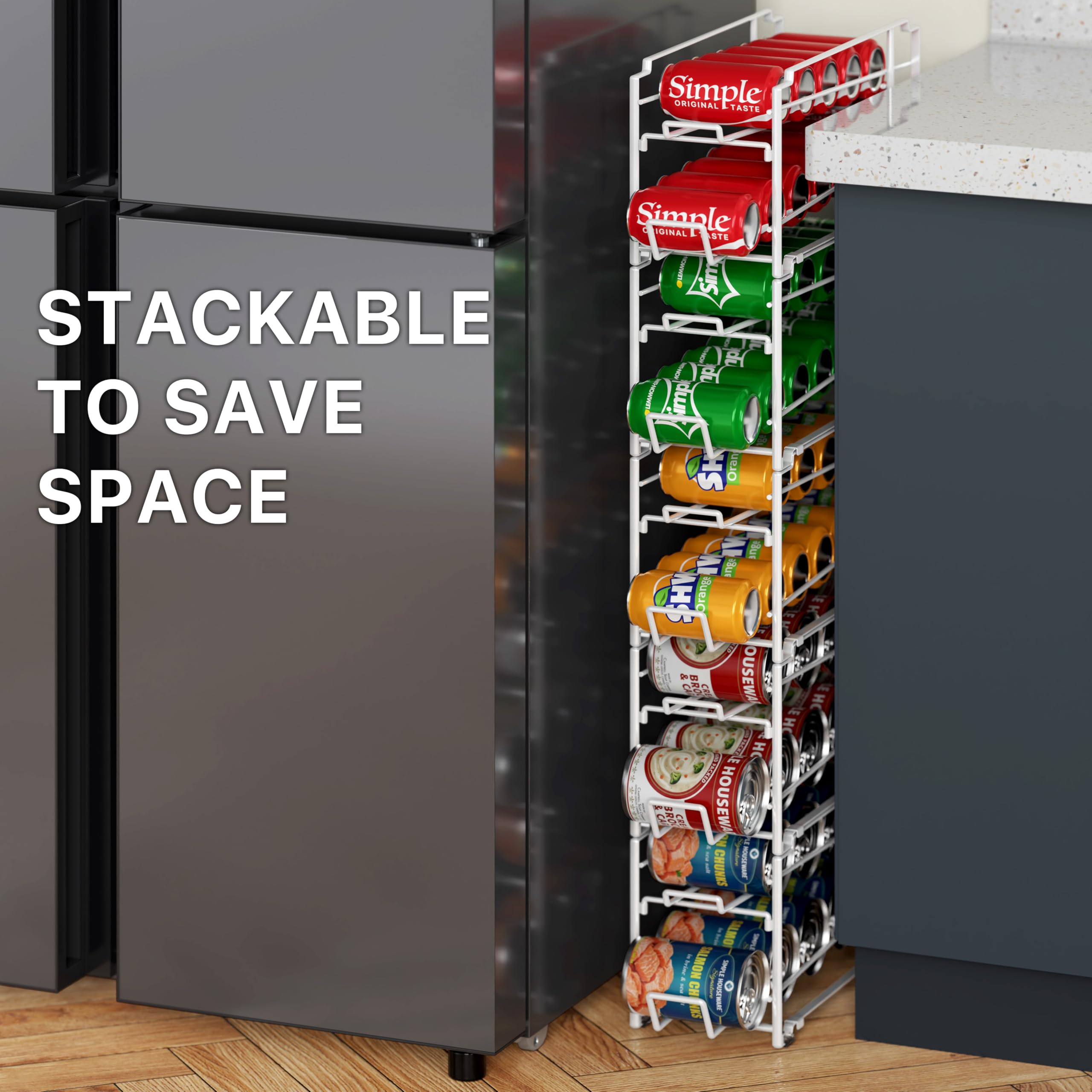 Simple Houseware Getränkedosen-Organizer, stapelbarer Regalspender für Speisekammer/Kühlschrank, 4 Stück, weiß