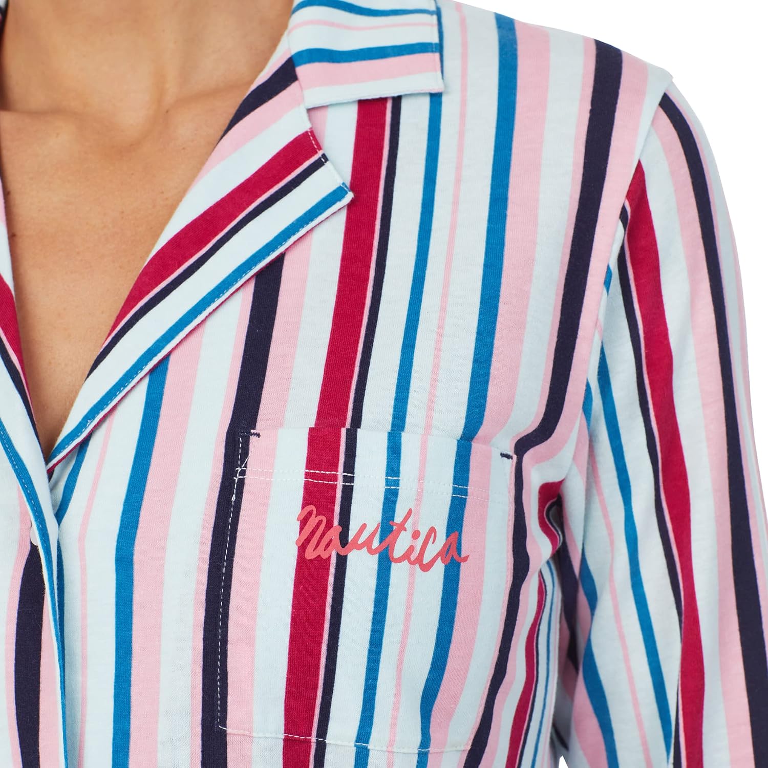 Nautica Women's Sleepwear Long Sleeve Button Down Shirt and Pant 2-Piece Pajama Set - Image 4