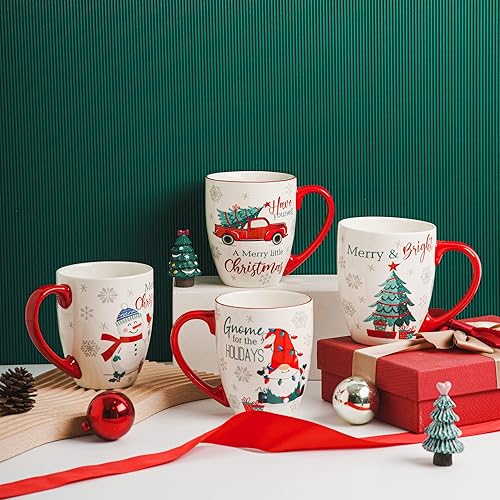 Miniatura 9 de Topadorn Taza de café de Navidad Taza de cerámica Taza de té de porcelana de Navidad para fiesta de Navidad, 18 onzas, juego de 4