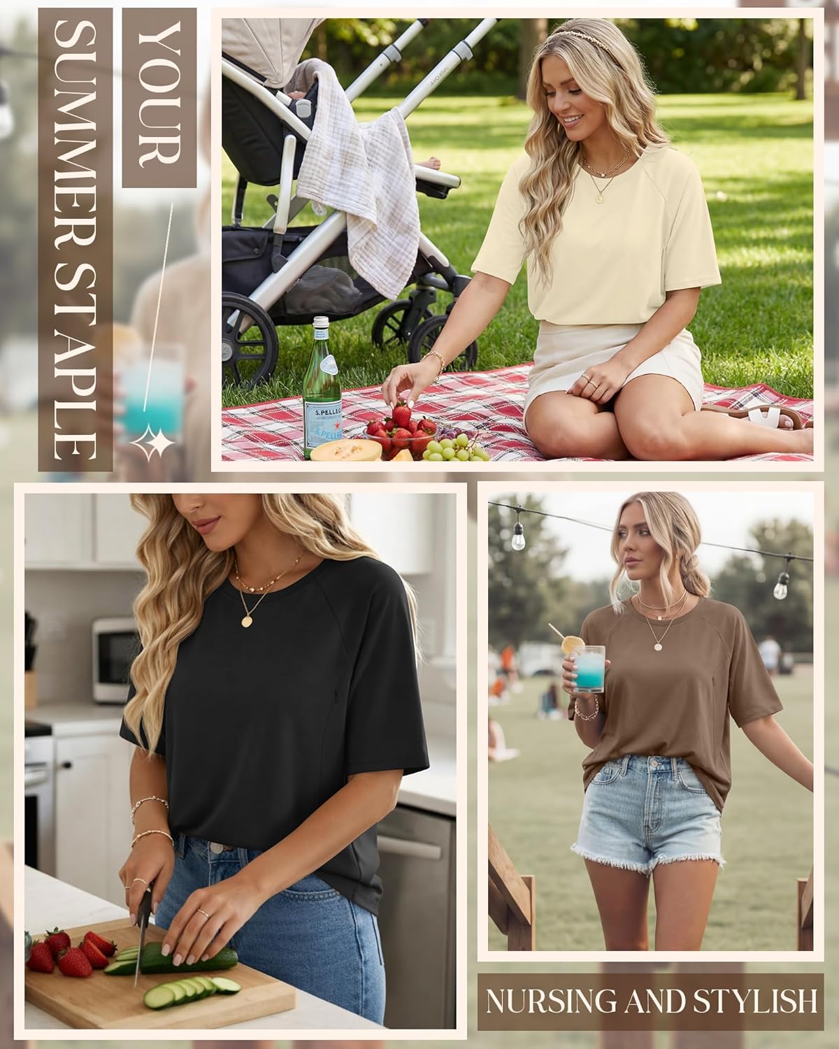 4 Pack Women Nursing T-Shirts for Breastfeeding Maternity with Hidden Zipper Oversized Summer Short Sleeve Tops