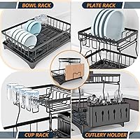 Vista 7 de Dish Drying Rack, 2-Tier Stainless Steel Dish Rack with Removable Utensil Holder, Rust-Proof Dish Drainer with Drying Board,Large Dish Racks for