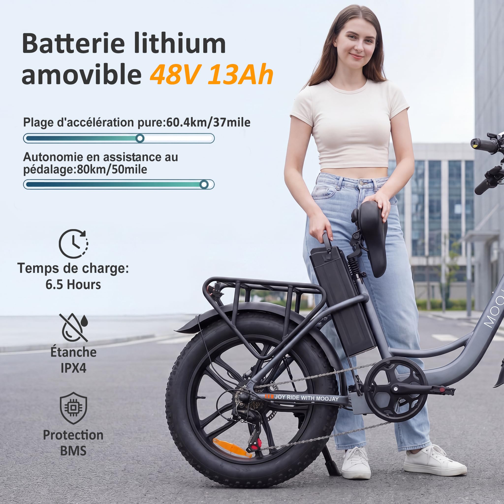 Vélo Électrique Adulte, Autonomie 80km, 25 km/h