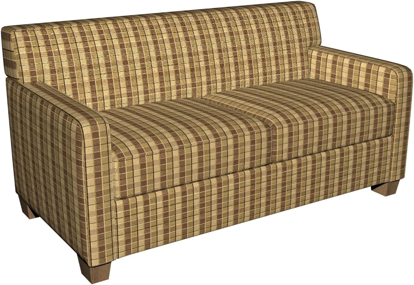 B0140B Brown and Green Checkered Silk Satin Look Upholstery Fabric by The Yard- Closeout