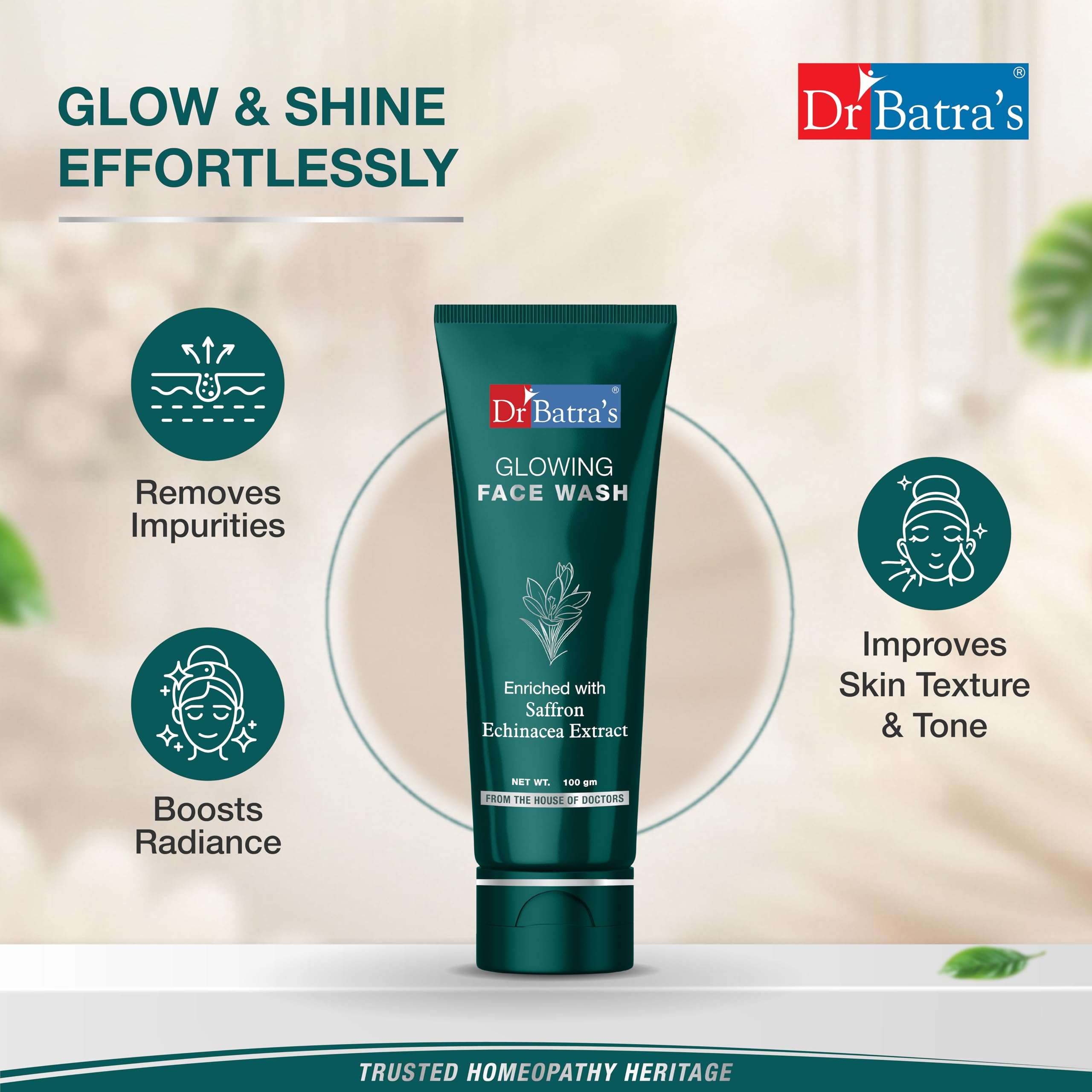 Dr. Batra's Glowing Face Wash, Enriched with Echinacea Extract, Saffron, for natural glow and skin rejuvenation, Reduces UV damage, Face Wash for healthy skin (100g) 3