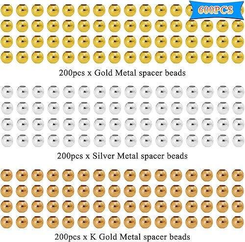 Miniatura 40 de 400Pcs Spacer Beads for Jewelry Making 6mm Metallic Plated Round Beads Seamless Smooth Loose Ball Beads Crimp Stopper Beads Metal Spacer Beads for