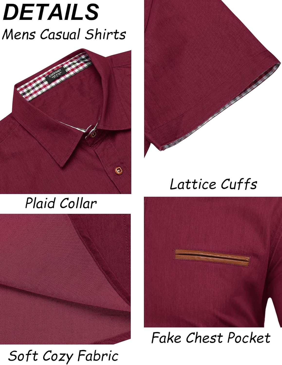 COOFANDY Men's Cotton Casual Short Sleeve Button Down Shirt Plaid Collar Denim Work Shirts - Image 5
