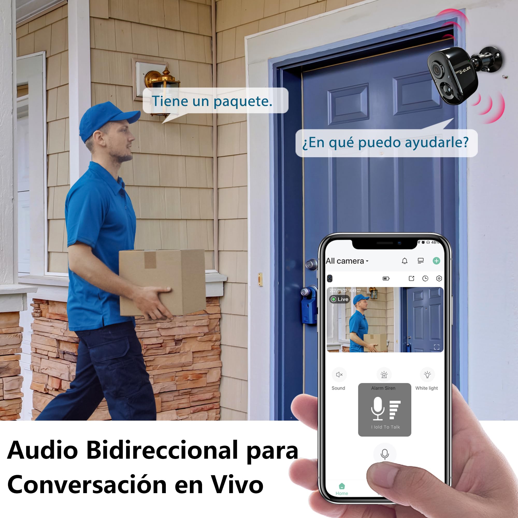 G-ELEK Cámara de vigilancia para exteriores, con batería inalámbrica, resistente a la intemperie, 2 K, 3 MP, HD, visión nocturna a color, detección de movimiento PIR, audio de 2 vías, memoria local