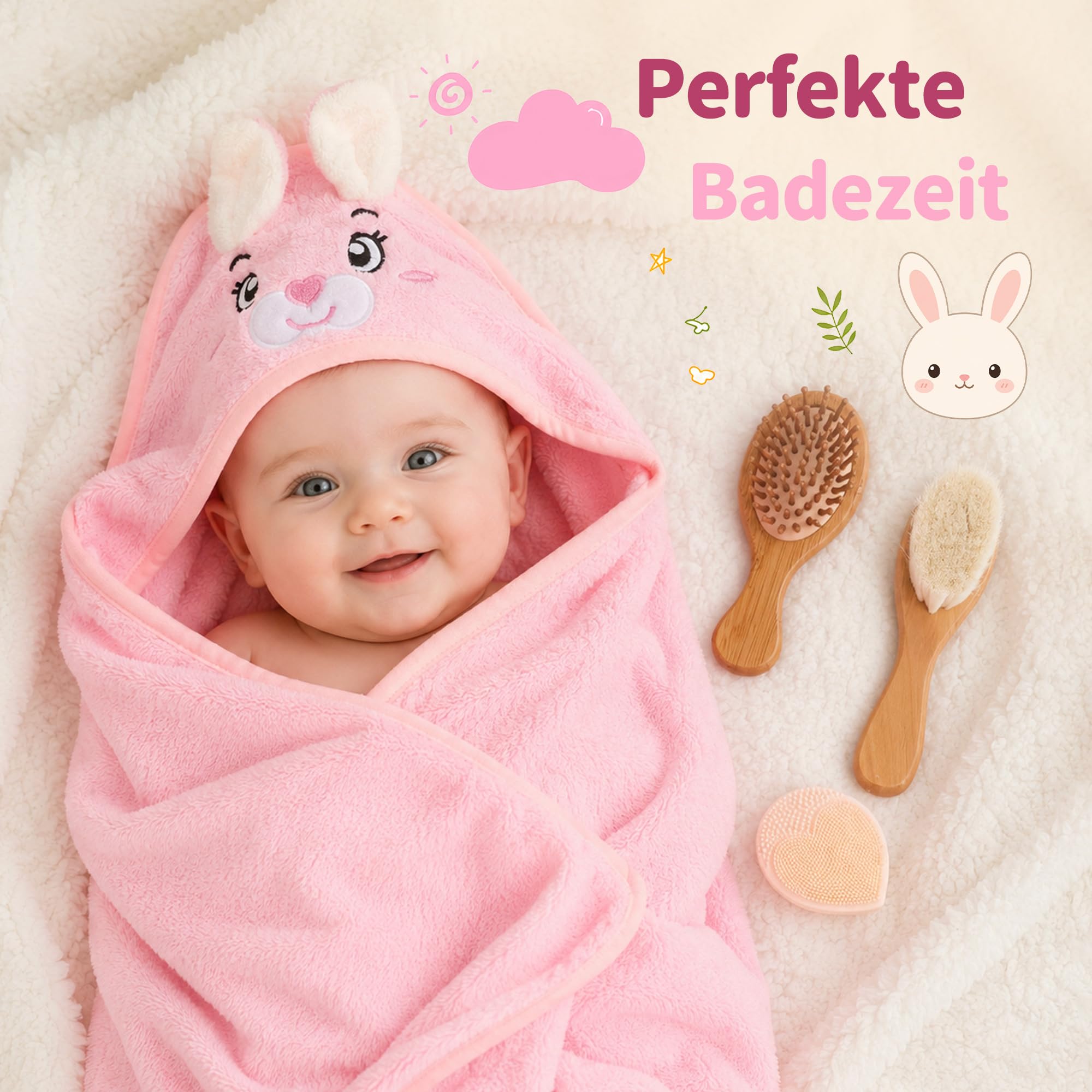 Baby Geschenk 20-teilig, Neugeborenen Set, Geschenk zur Geburt | Set mit Decke, Haarband, Holzrassel, Baby Schnuffeltuch und Tuch.