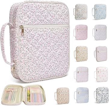 Bible Cover for Women, Bible Tote with Handle and Organizer Pouch, Fits Standard Bibles, Floral Church Bag for Study, Travel, Back to School Pink Flower