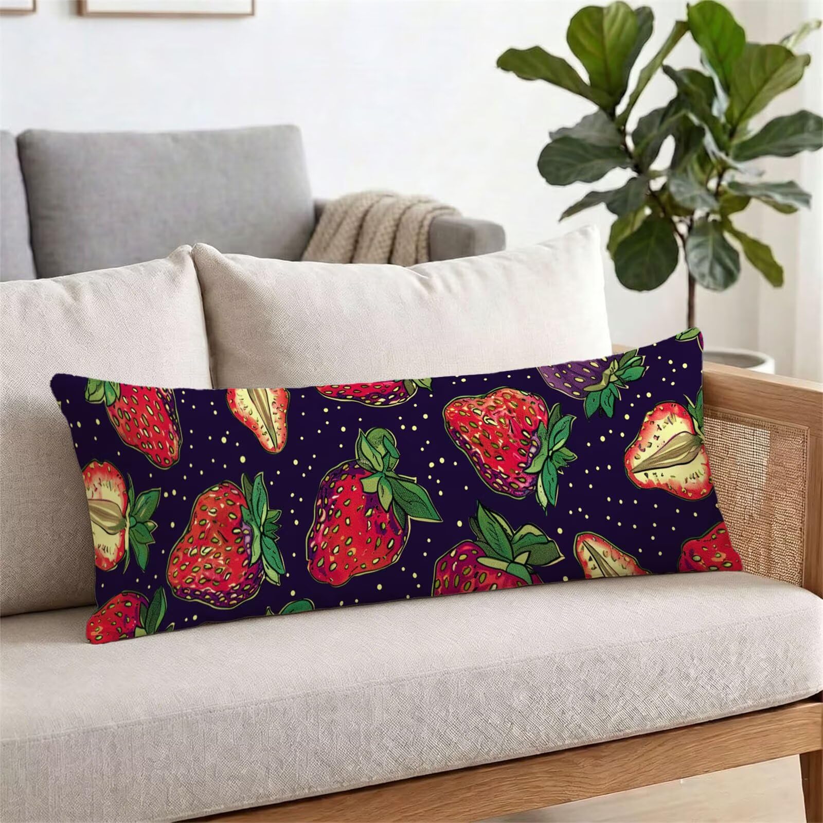 Funda de Almohada 60 x 180 cm Marina de Guerra Protector Almohada 180 cm con Cremallera Invisible, Lino Durable Pillow Case Largas Fresa Impresión a Doble Cara para Cama, Sofá y Dormitorio dg-625