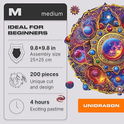 Miniatura 2 de UNIDRAGON Rompecabezas de madera original Mandala Space Dreams tamaño mediano 9.8 x 9.8 pulgadas (9.8 x 9.8 in) rompecabezas para adultos y niños,