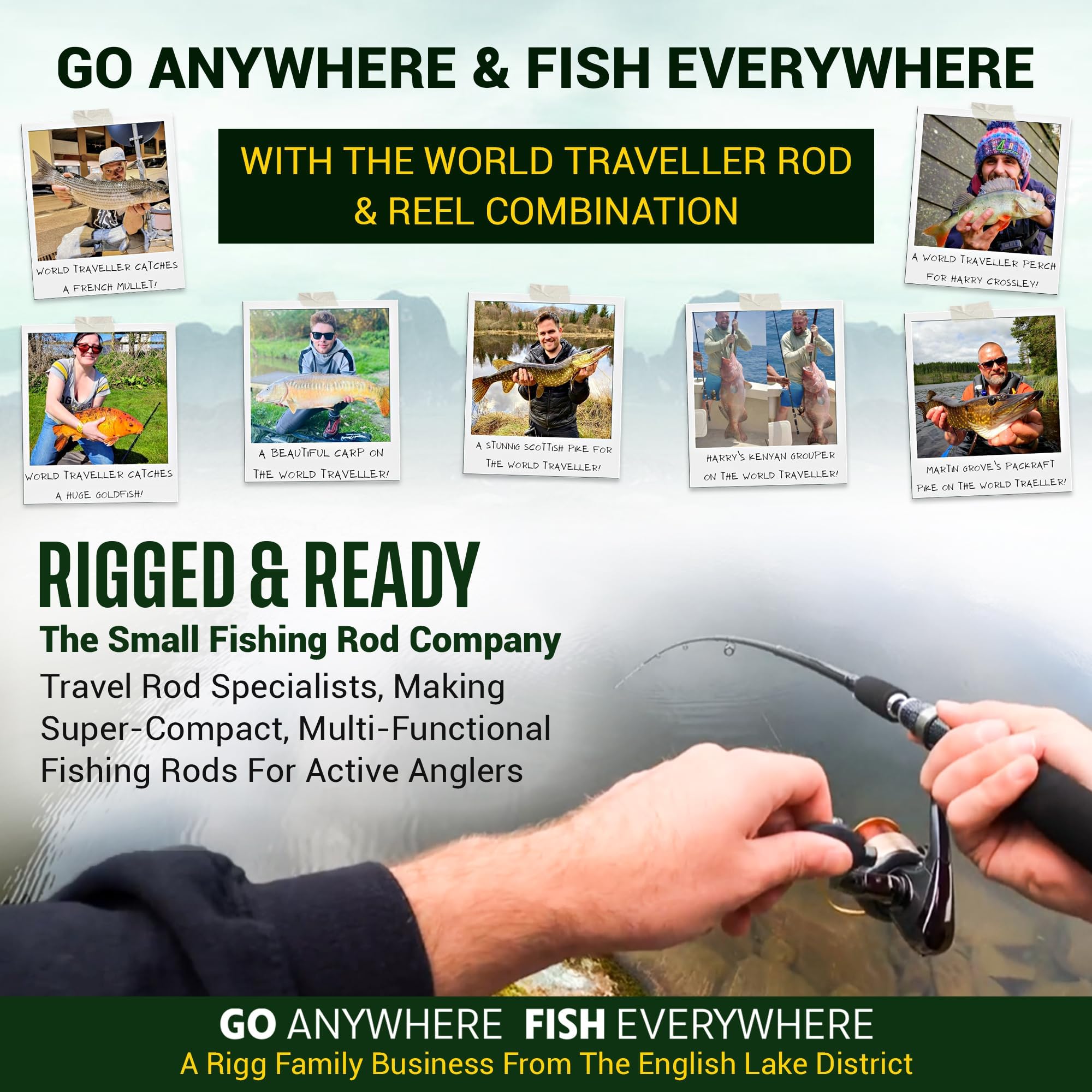 Rigged and Ready World Traveller Travel Fishing Rod Reel & Case Set Compact 6 Sections, 2 Tips 215 cm 7 Inches + 1.9 cm 6 Inches 2.5 cm Nano Carbon Fishing Rod Options Spin Bait Carp Pike Sea Fishing