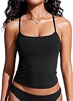 CRZ YOGA Women's Spaghetti Straps Tankini Top - Padded Racerback Scoop Neck Swim Tank for Beach & Pool