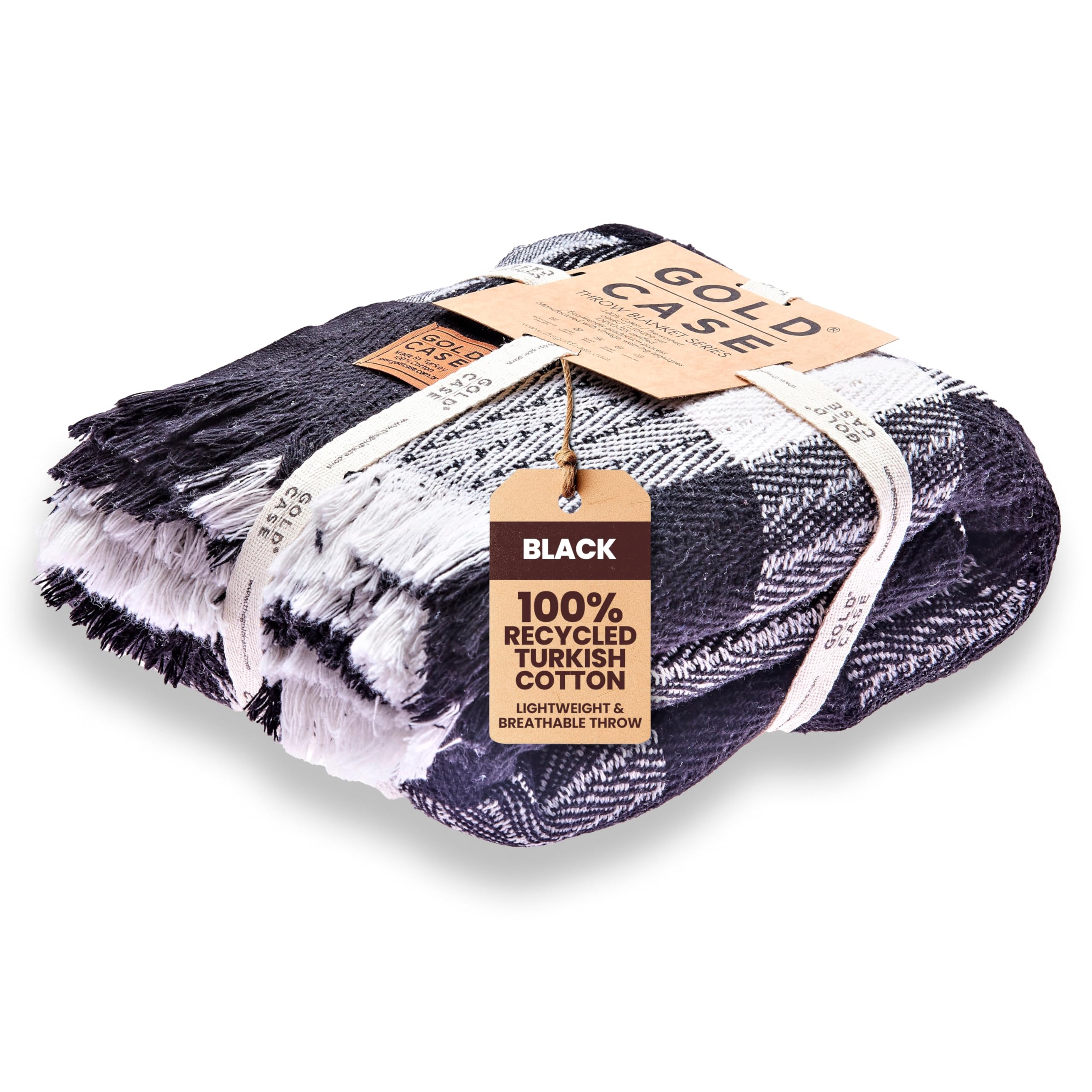 Gold Case Throw Blanket for Couch - 100% Recycled Turkish Cotton Blankets & Throws - Buffalo Soft Throw Blankets for Living Room - Boho Decorative