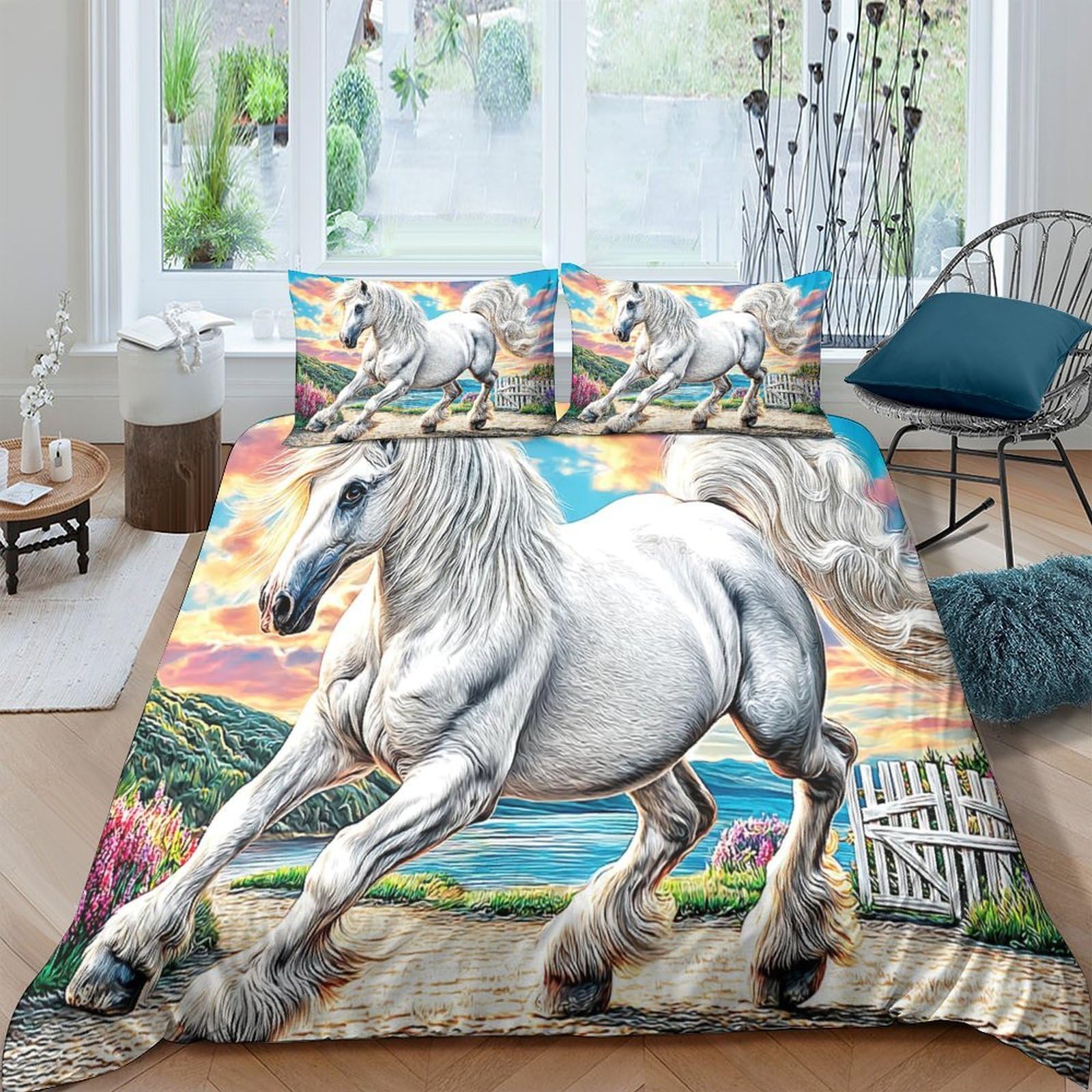 Housse de couette 3D courses hippiques en microfibre haute densité pour lit 260x220cm