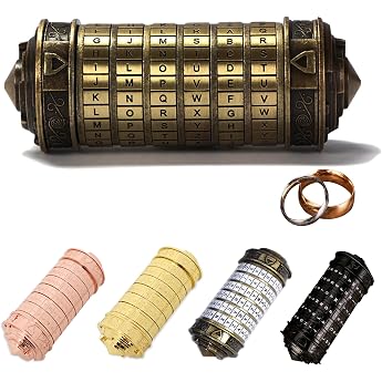 Da Vinci Code Cylinder Lock Box Mini Cryptex Retro Alphabet Lock Valentine's Day Girlfriend Boyfriend Christmas Birthday Interesting Creative Romantic Gift Bronze Colour