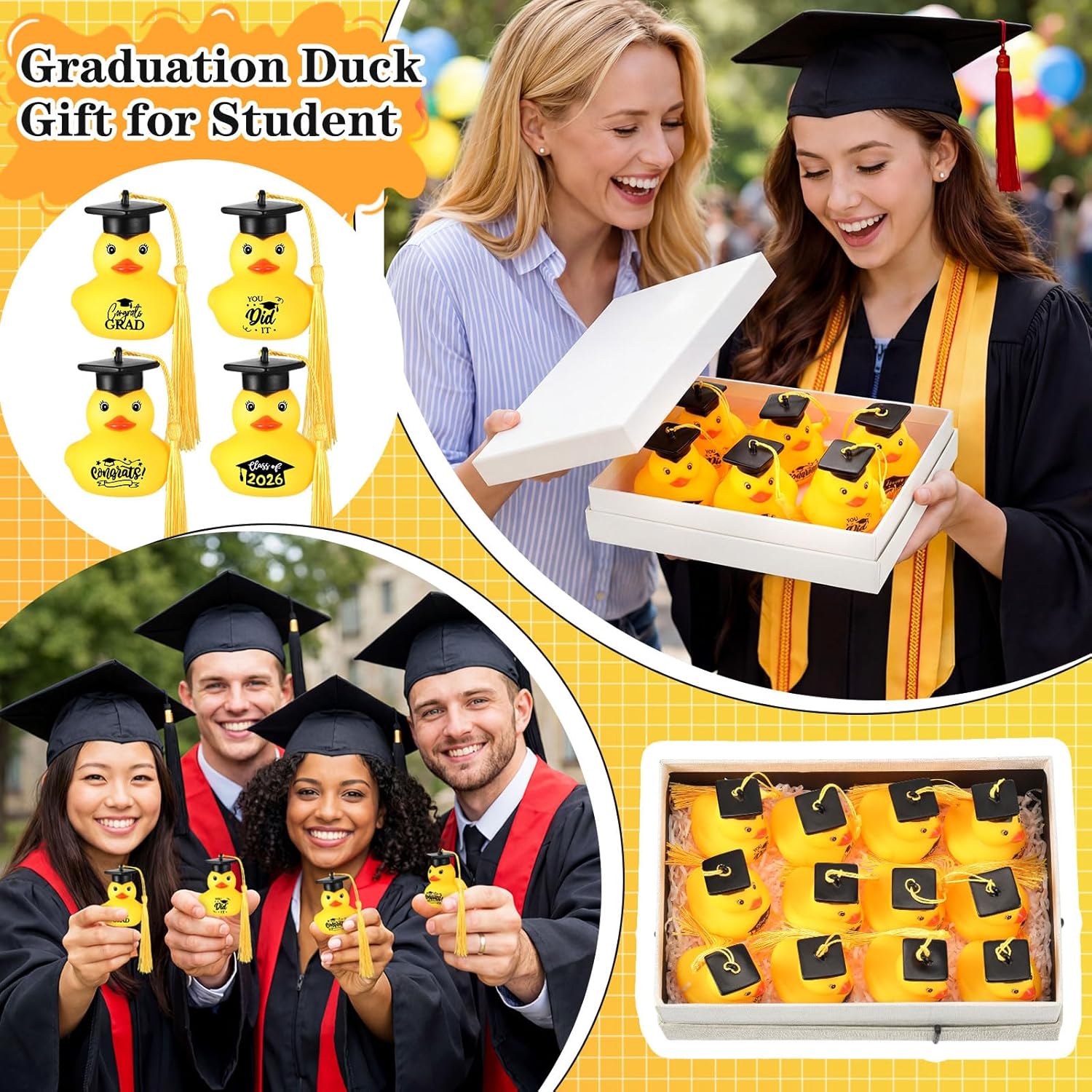 Yaomiao 72 Pcs Graduation Rubber Ducks Bulk Rubber Ducks Toys Cake Topper for Bathtub Swimming Pool Decorations Graduation Duck Gifts for Graduate Party Favors