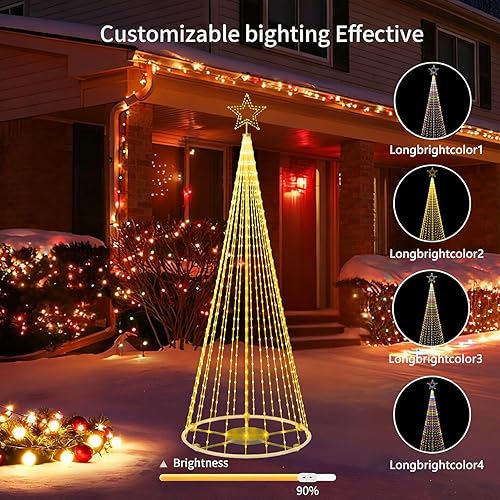 Miniatura 3 de Luces de árbol de Navidad iluminadas al aire libre de 12 pies, cono, estrella alta, árboles de Navidad artificiales, decoración exterior para