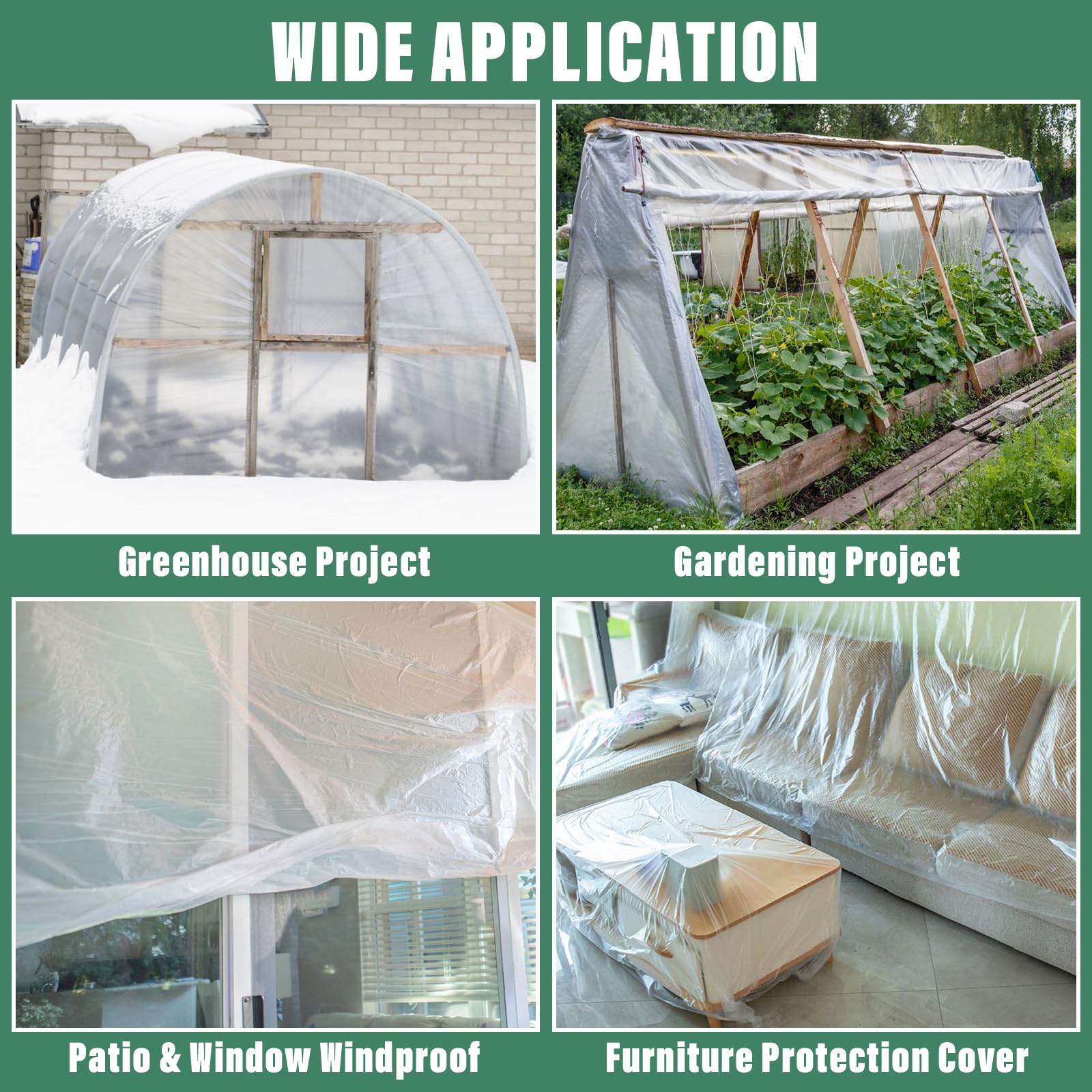 Legigo Cubiertas de plástico transparente para plantas de 8 x 25 pies, protección contra la congelación, lámina de plástico para invernadero de invierno de 6 mm, para heladas, agua, sol, viento,