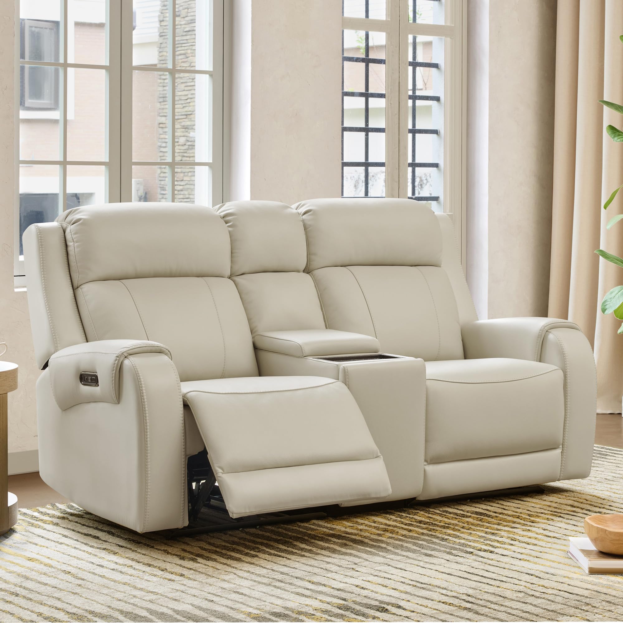 CHITA Genuine Leather Power Recliner Sofa, Loveseat with Console, Crean
