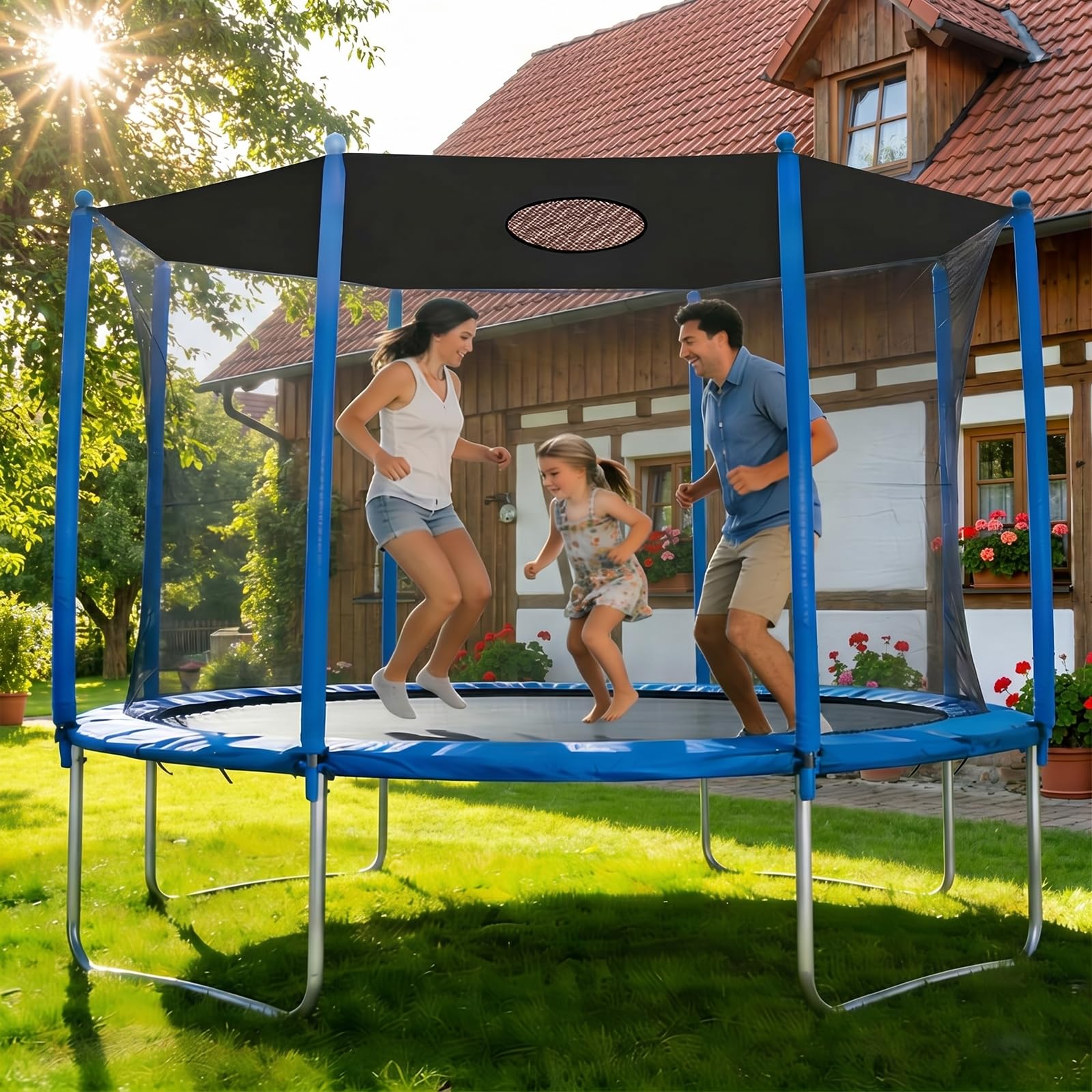 Trampolin Randabdeckung 305cm für 8 Stangen, Trampolin Netz 305 8 Stangen, UV-Beständige wasserdichte Trampolin Umrandung Sonnenschutz Abdeckung