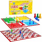 Ankit Toys & Games Jeu de société 2-en-1 Ludo & Serpents et Échelles – Grand plateau pliant double face de 38 x 38 cm, jeu classique pour 4 joueurs, famille, enfants et adultes 6+, ensemble de jeu intérieur (Jaune)