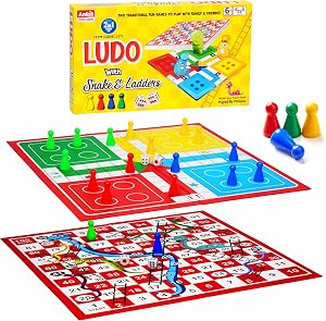 Ankit Toys & Games 2-in-1 Ludo & Snakes and Ladders Board Game – Big 38 x 38 cm Double-Sided Folding Board, 4 Player Classic Family Game for Kids & Adults 6+, Indoor Play Set (Yellow)