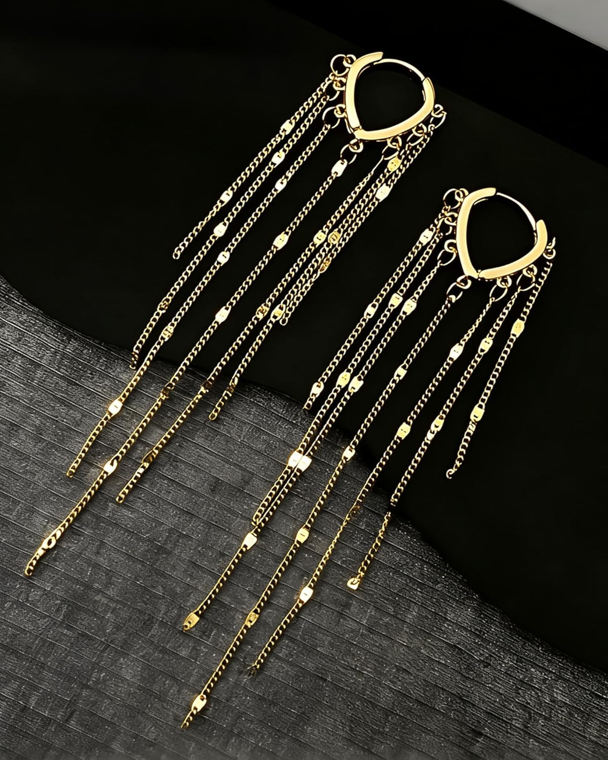 Long Gold Tassel Earrings for Women Trendy 14k Gold Plated Chain Dangle Earrings Golden Huggie Heart Drop Ear-rings Wedding Party Prom Ear Jewelry Accessories Gifts for Her - Image 6
