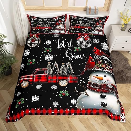 Vista 218 de Juego de funda de edredón rosa de Navidad para niñas, tamaño matrimonial, lindo juego de ropa de cama de dibujos animados de pingüino de Papá Noel