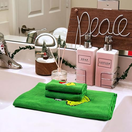 Miniatura 7 de Juego de 3 toallas de mano navideñas para baño, color verde navideño, toallas de manos y toallas de baño para secar la ducha, limpiar y cocinar