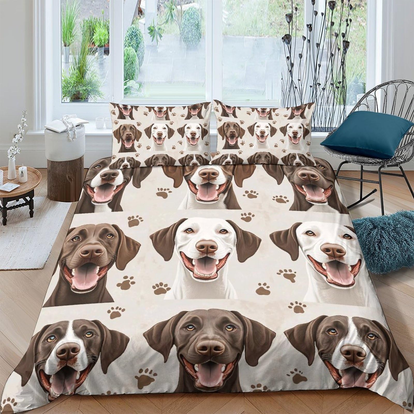 Ctjqhvkz Style-4 3D Printed Dog Face Fitted Sheet Microfiber Soft Brown White Paw Pattern Bed Cover For Bedroom Guest Room Decor Single（135X200cm）