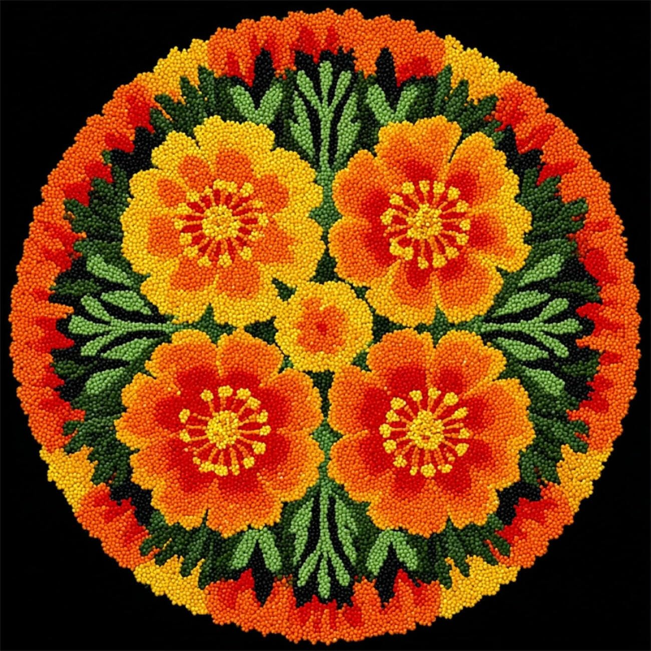 Kitquiver Y Latch Hook Carpet Kits Orange Flowers 50X50cm