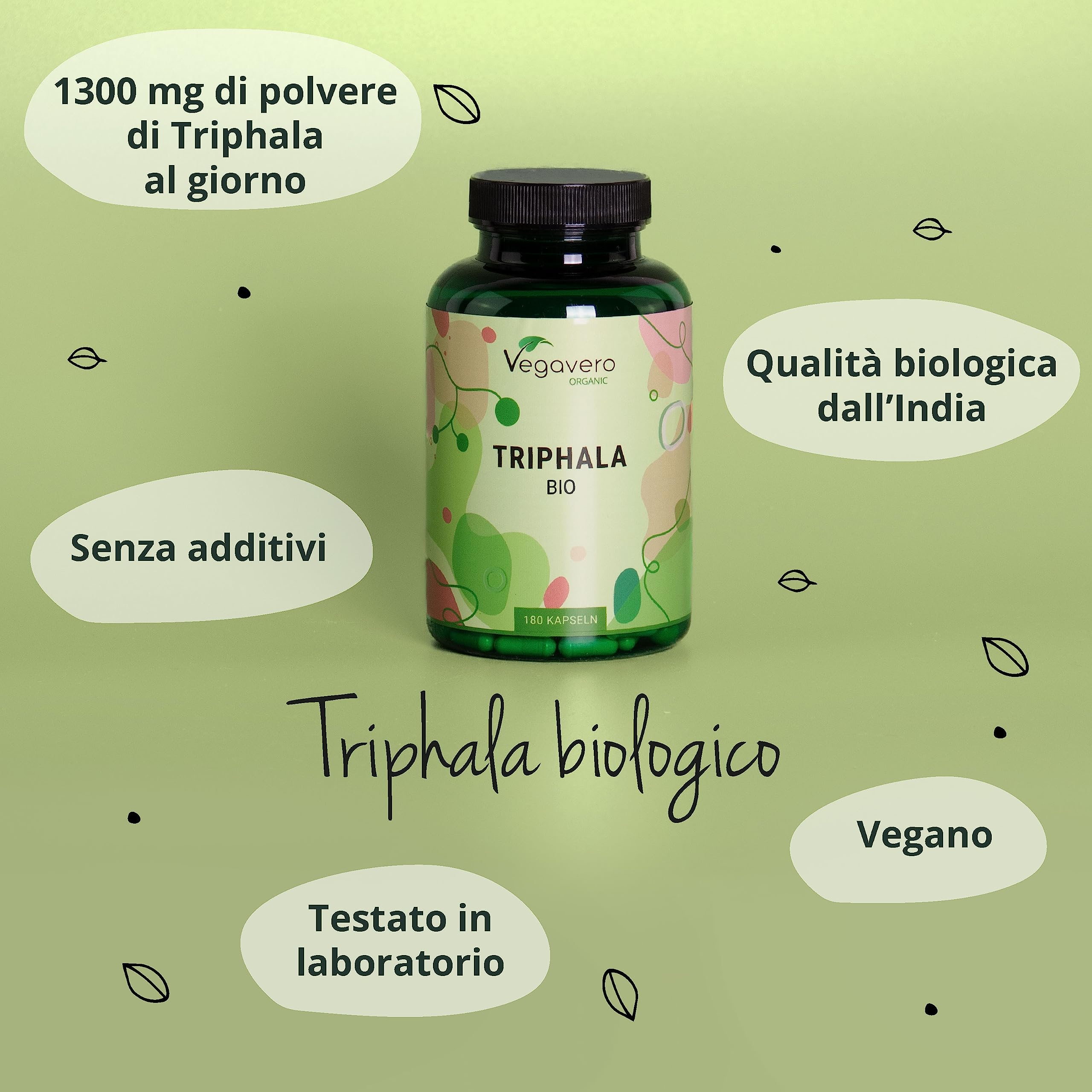TRIPHALA BIO Vegavero® | 650 mg per capsula | 180 capsule | Depurativo & Disintossicante naturale | Medicina Ayurveda | Vegan